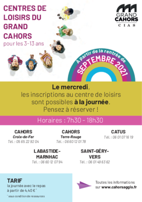 Affiche inscriptions au centre de loisirs du Grand Cahors